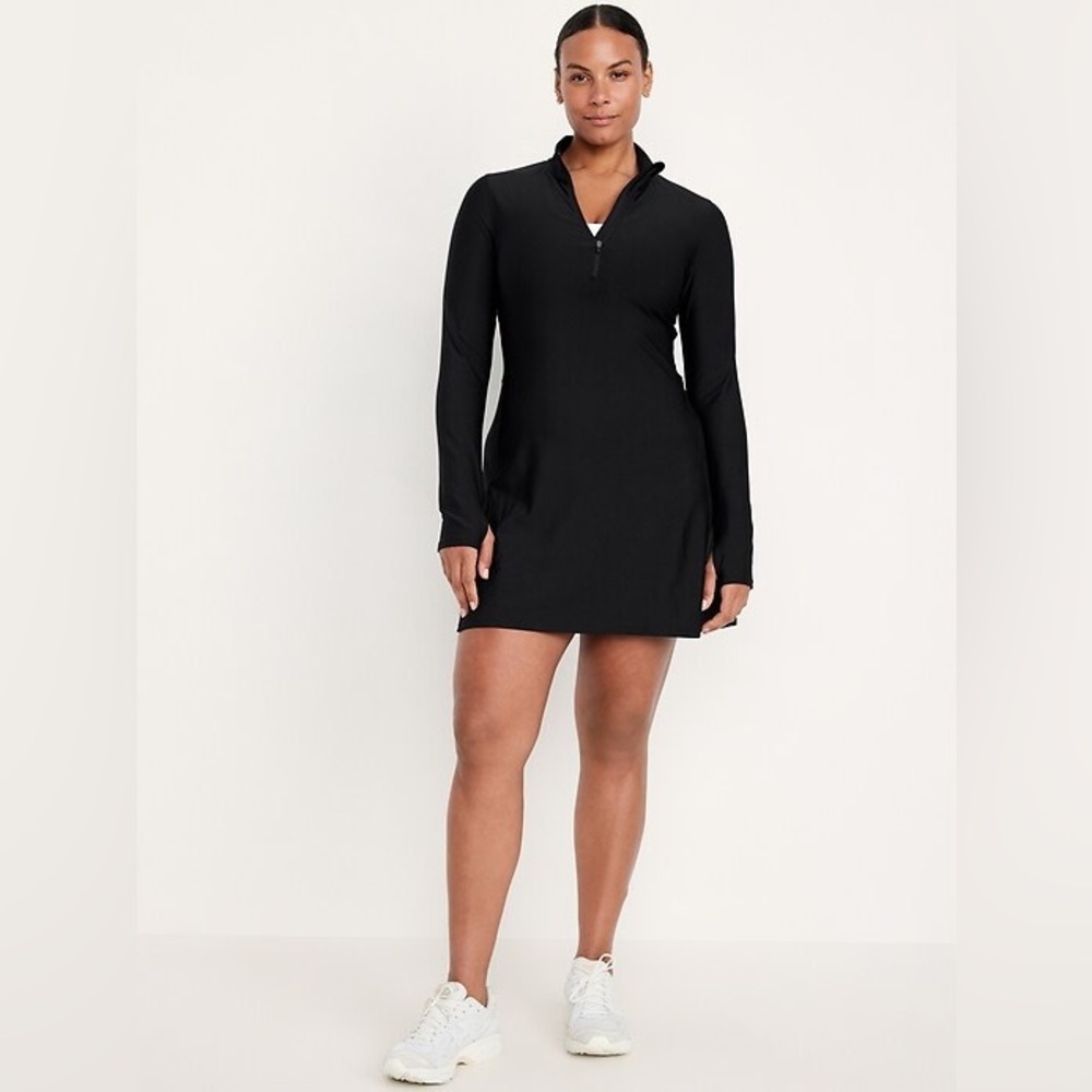 Old Navy Active PowerSoft Half-Zip Long sleeve Black Midi Athletic Dress Tall